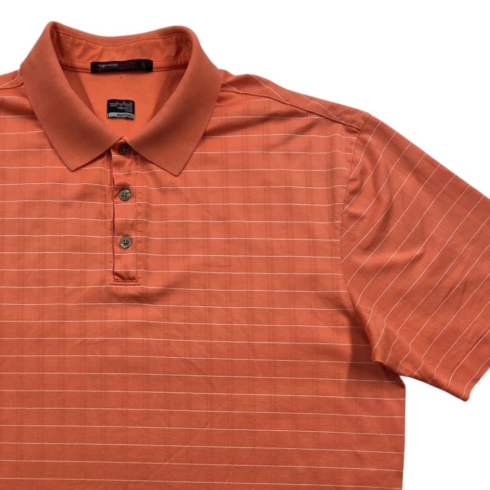 Nike Tiger Woods‎ Collection Polo Shirt Orange Striped Fit Dry Golf Mens XL